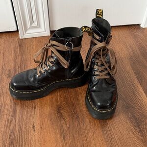 Dr. Martens Black Patent Platform Boots with Brown Laces